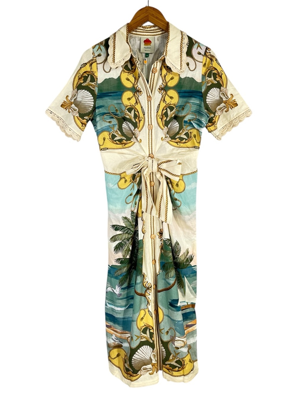 NWT Farm Rio Off-White Royal Sea Collared Lenzing™ Ecovero™ Euroflax™ Midi Dress - Picture 7 of 12